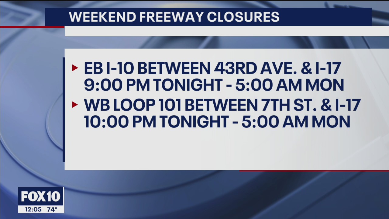 Weekend freeway closures: Portions of I-10, Loop 101 to close for construction