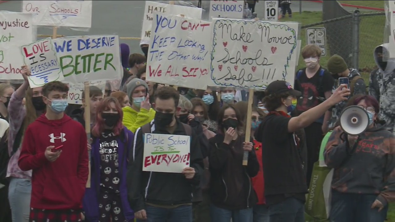 Monroe students walk out in protest over racism allegations