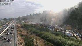 Large fire burning at recycling yard in Pacific, Washington
