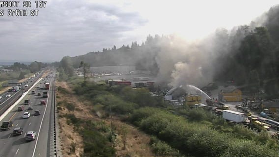 Large fire burning at recycling yard in Pacific, Washington