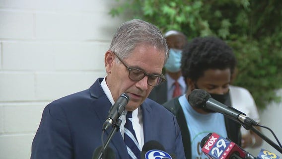 Philadelphia District Attorney Larry Krasner gets emotional while recapping weekend violence