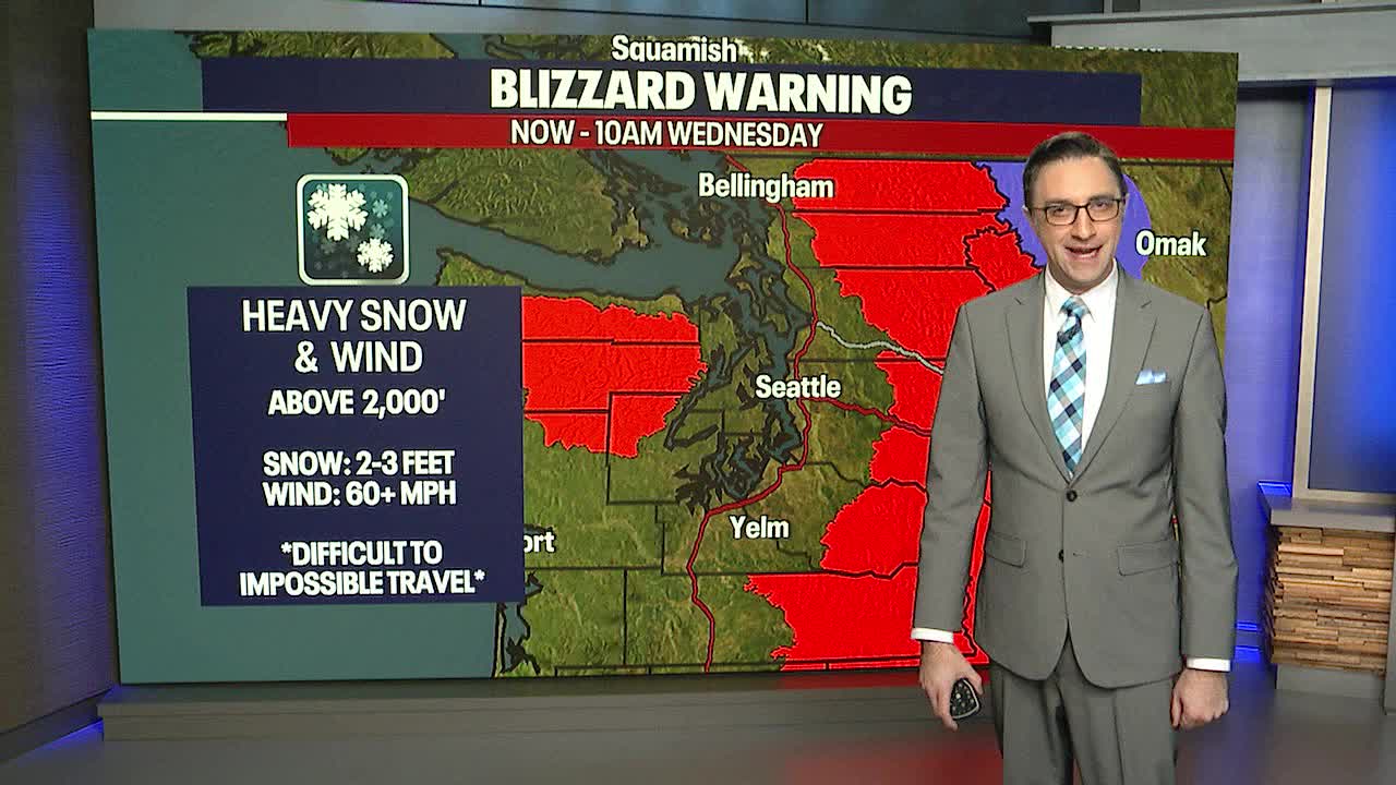 Seattle weather: Blizzard warning in Cascades, rain and wind in lowlands