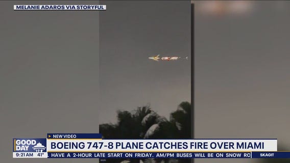 Boeing 747 with 'softball-sized hole' above engine catches fire, makes emergency landing in Miami