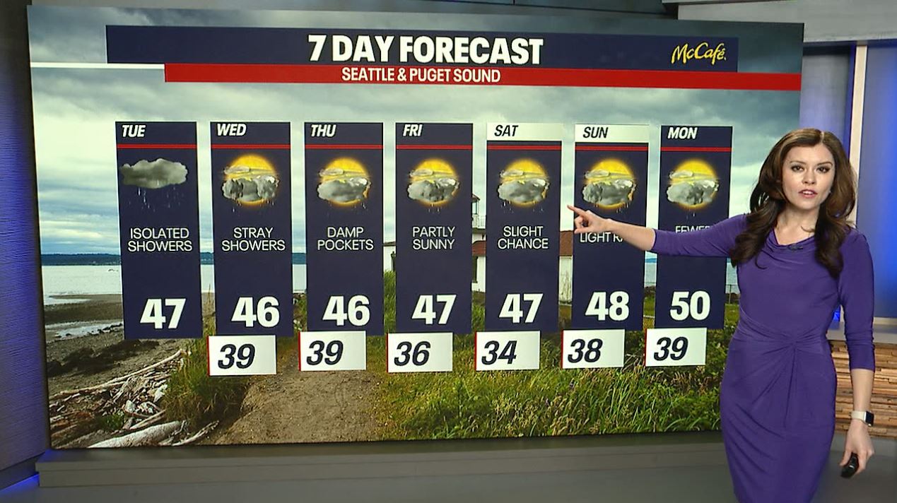 Seattle weather: Isolated showers in the upper 40s