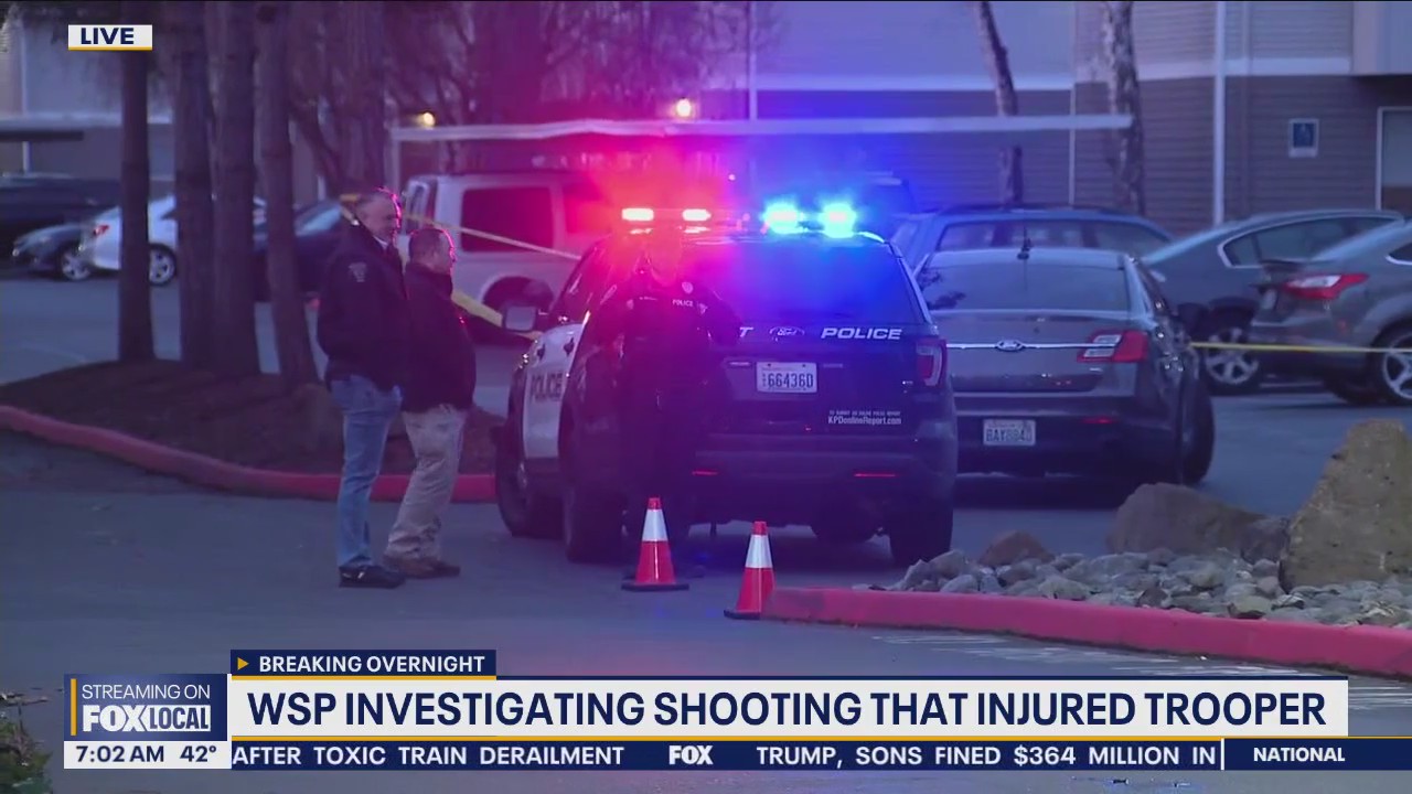 Trooper shot in leg in Kent, two suspects arrested | FOX 13 Seattle