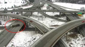 Dump truck slams into overpass in Stadium Interchange