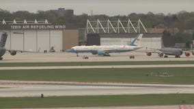 Air Force Two arrives in Milwaukee