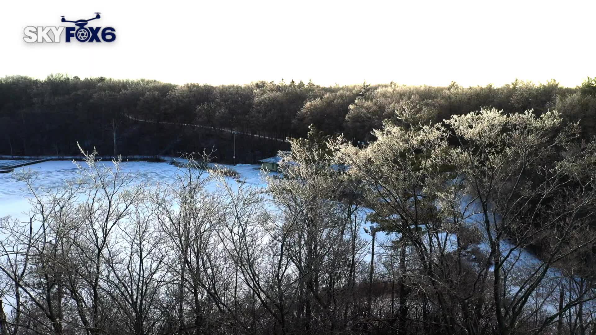 SKYFOX video of ice-covered trees at Scout Lake in Greendale