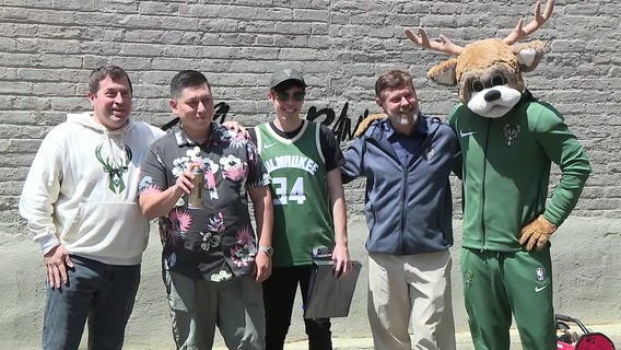 Giannis Antetokounmpo mural community celebration in Milwaukee