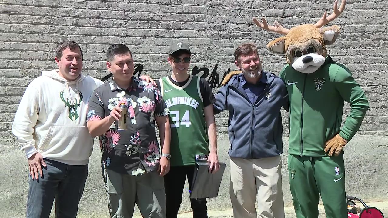 Giannis Antetokounmpo mural community celebration in Milwaukee