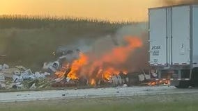 Crash, fire close I-43 in Ozaukee County