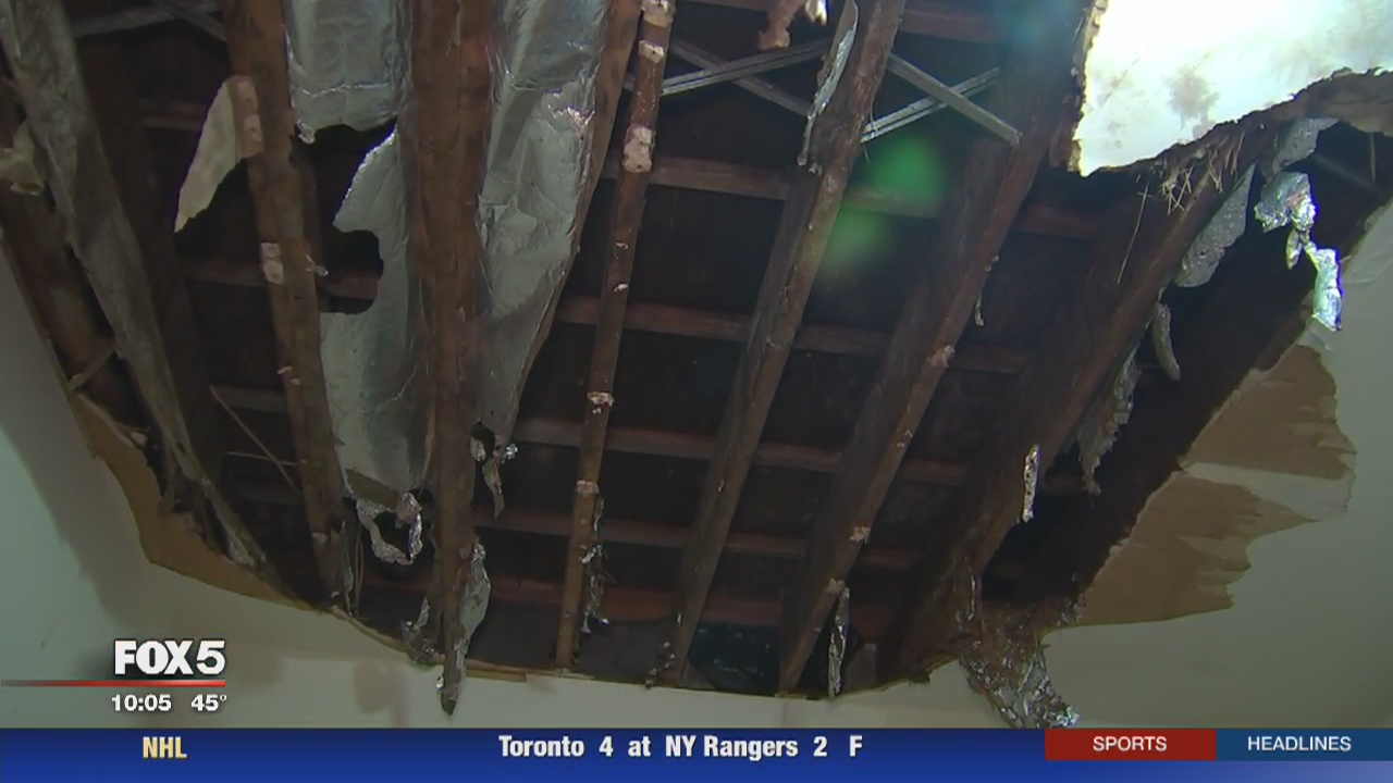 Ceiling caves into Md. family's apartment