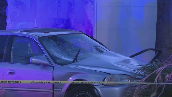 Driver swerves to avoid pedestrian, crashes into palm tree in Glendale