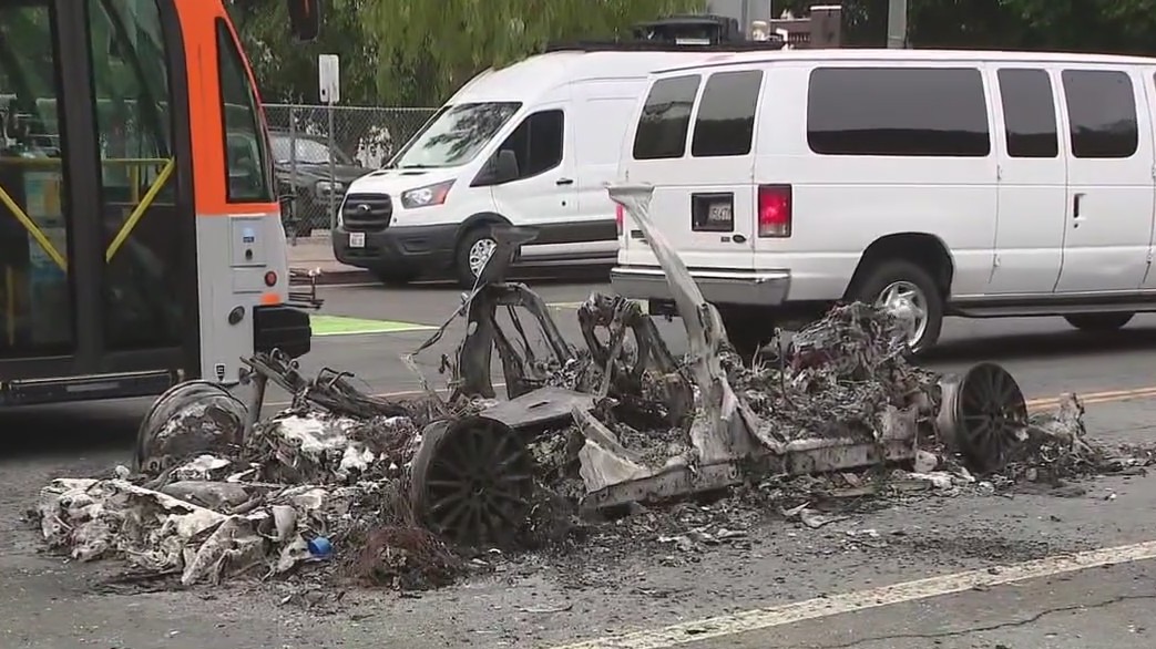 Waymo cars set on fire in downtown LA