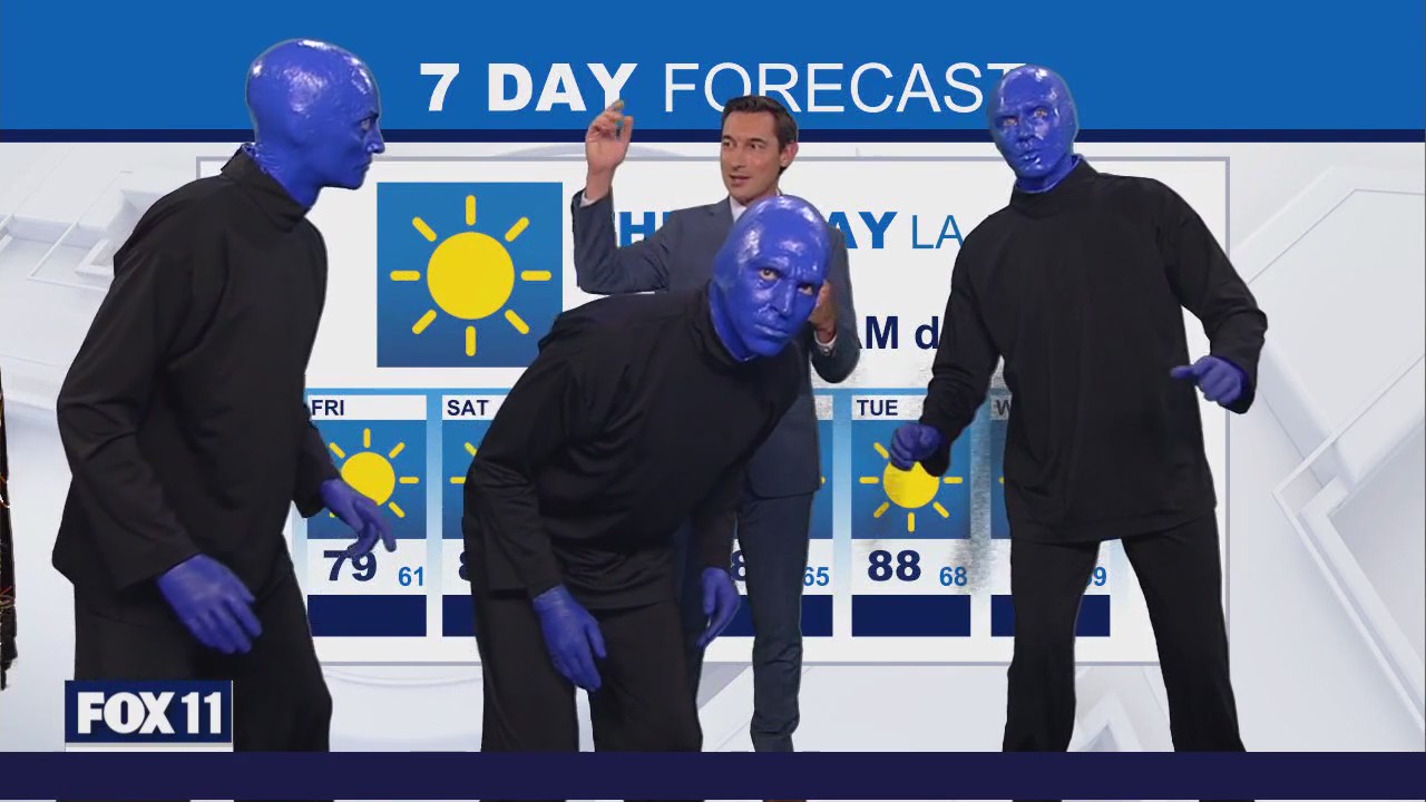 Adam Krueger gets weather help from Blue Man Group