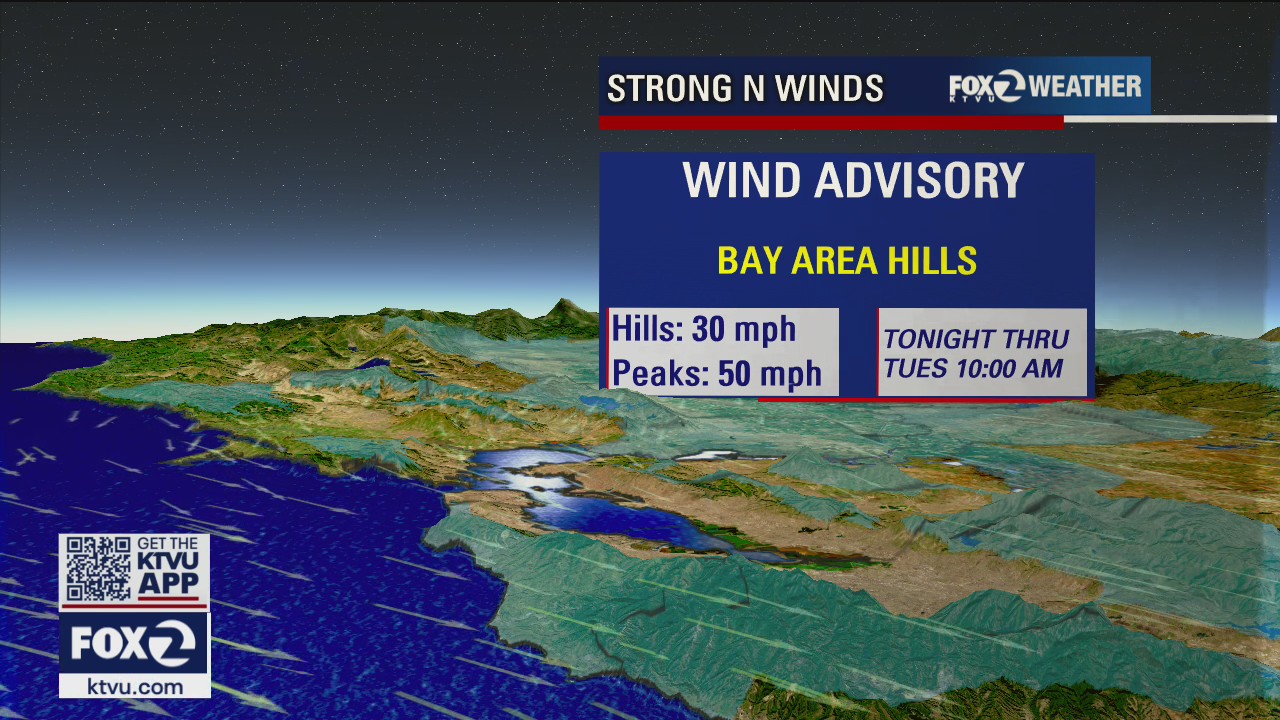 Wind advisory kicks in for Bay Area hills