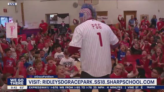 Phillies Pep Rally at Grace Park Elementary School in Swarthmore