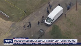 A Deptford police officer is recovering after he was shot and a suspect was killed, authorities say