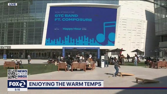 Golden State Warriors host happy hour outside Chase Center in San Francisco
