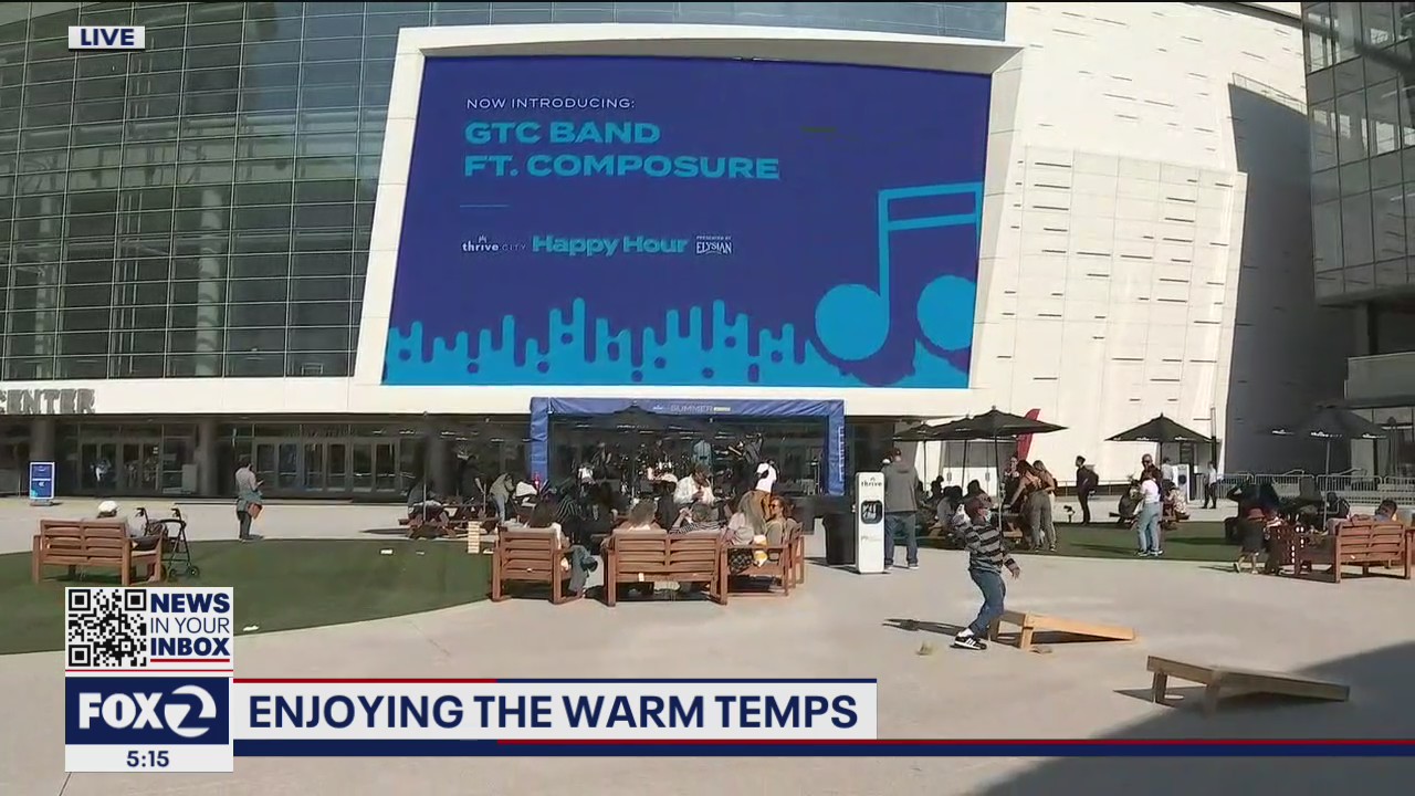 Golden State Warriors host happy hour outside Chase Center in San Francisco