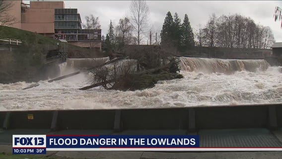 Deschutes River overflowing in Tumwater, Washington