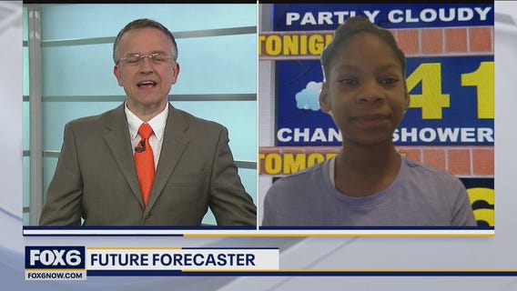 10-year-old Amya helps with the weather