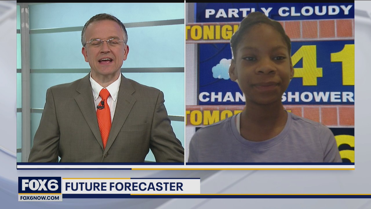 10-year-old Amya helps with the weather