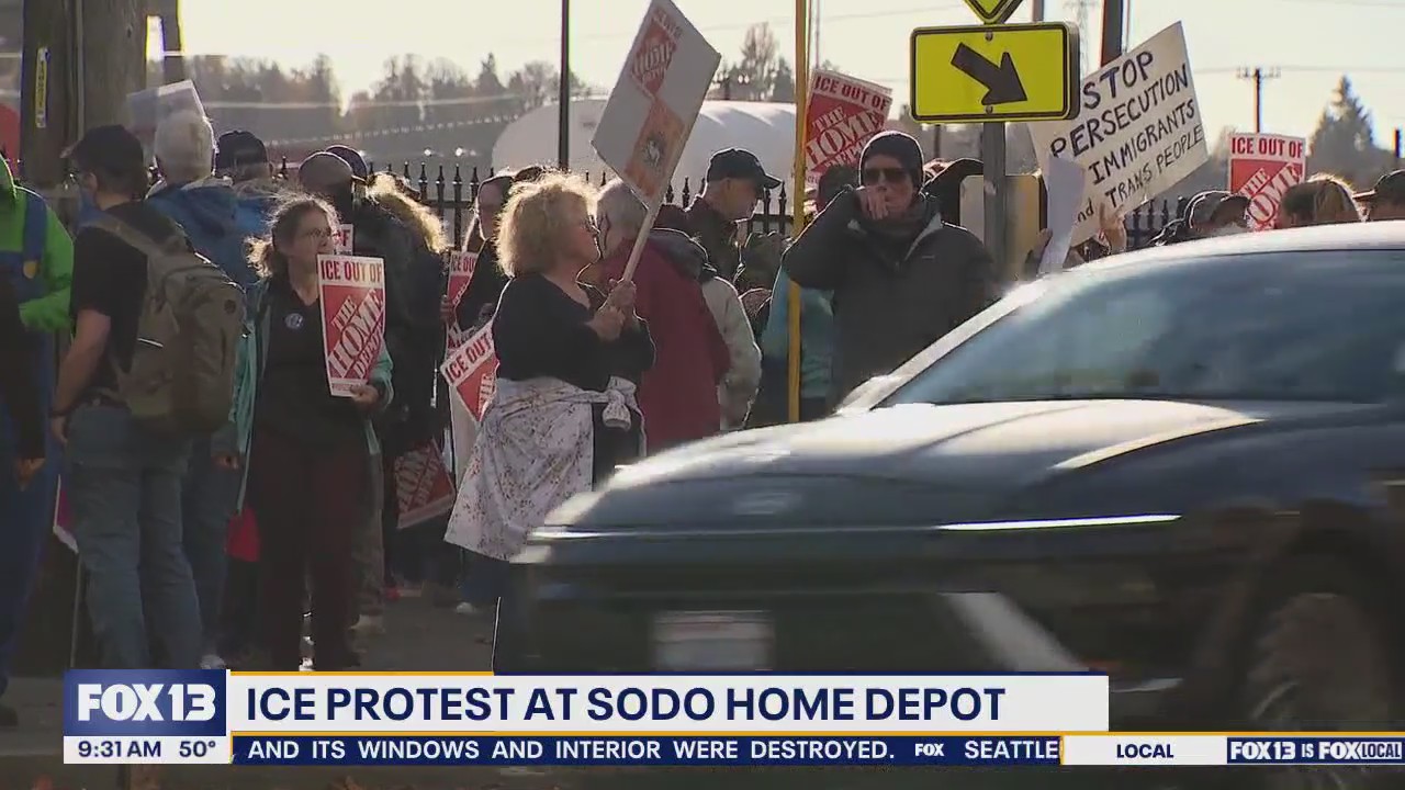 Immigrant advocates rally at SODO Home Depot, protest ICE enforcement raids