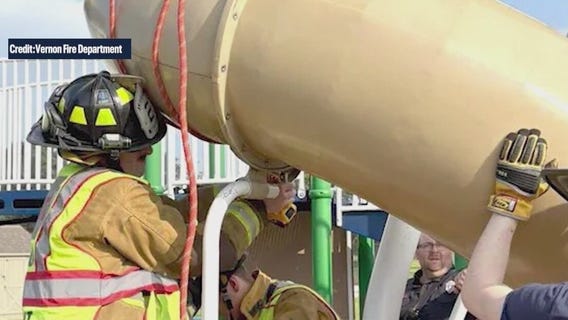 40-year-old man gets stuck in elementary school slide ? Firefighters cut him free in bizarre rescue