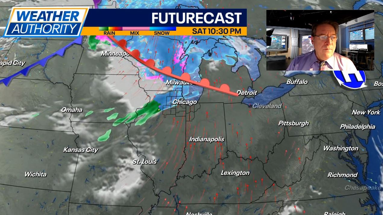 Chicago Weather: Clouds and temps in the 30s with light rain risk overnight