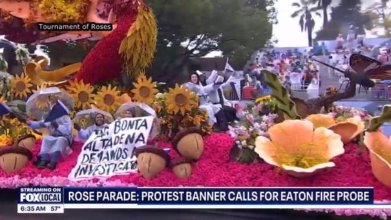 Protest banner calls for Eaton Fire probe