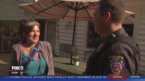 Bicyclist struck in  hit-and-run reunited with officer who helped save her life