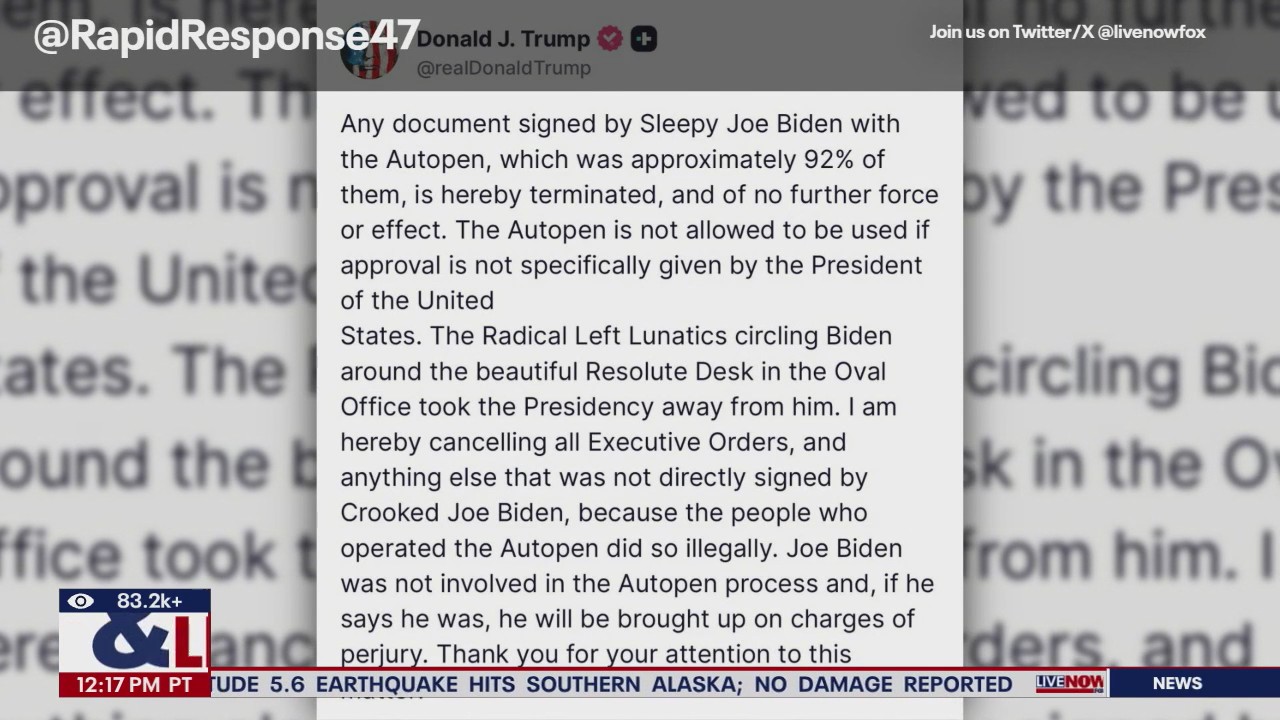 Trump to cancel all Biden 'autopen' orders