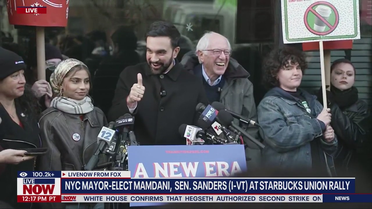 Mamdani, Sanders at Starbucks rally in New York City