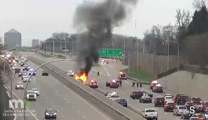 Police chase, car fire, arrest on Highway 100 after shots fired in Brooklyn Park