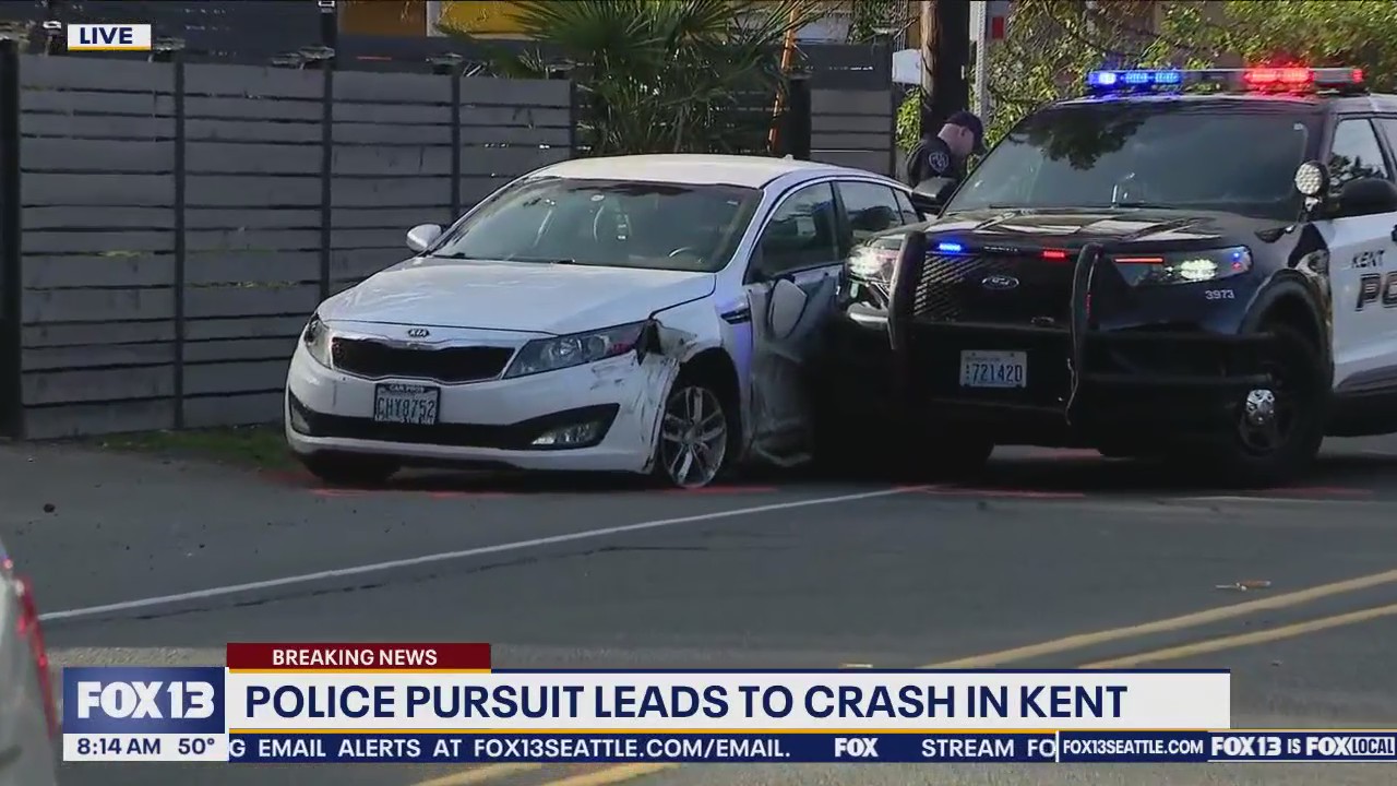 Police pursuit leads to crash in Kent | FOX 13 Seattle