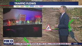 Crashes involving 30 cars shut down I-90 East near Ellensburg