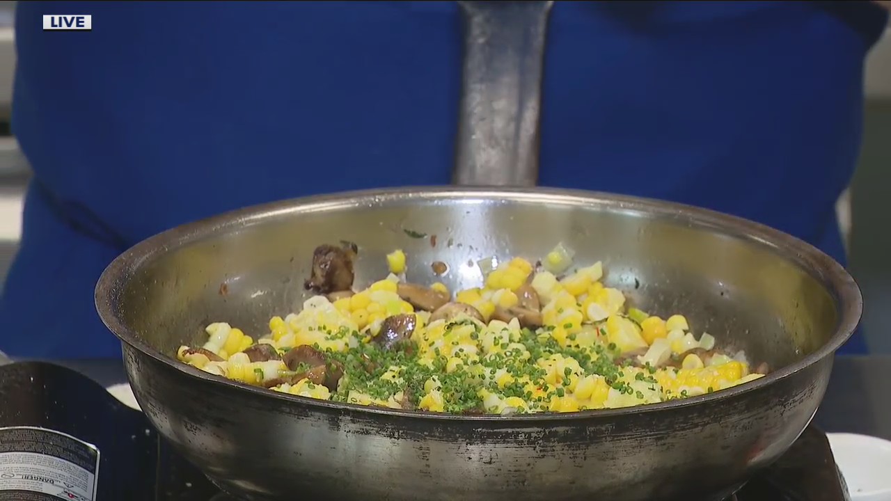 Pan roasted salmon with Michigan sweet corn