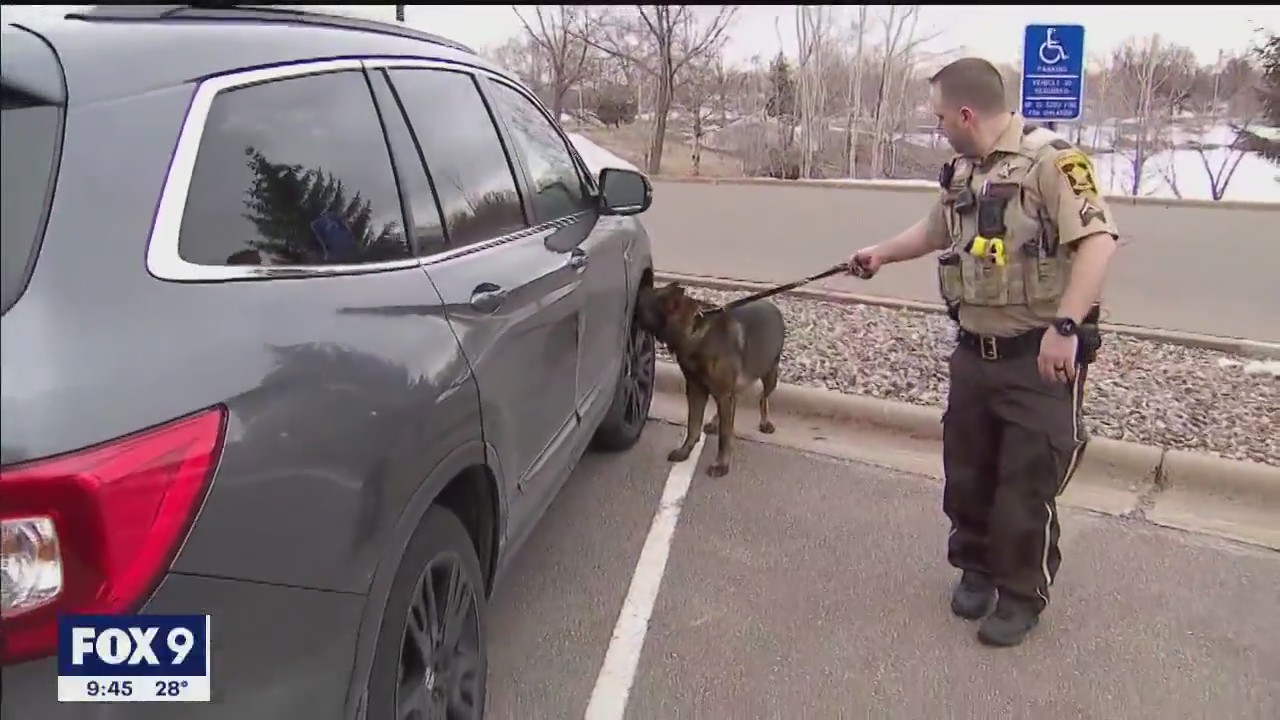 K9 officer hanging up leash