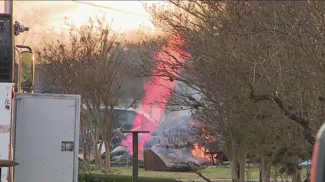 Gas line fire in Baytown, Texas destroys businesses amid heavy storm