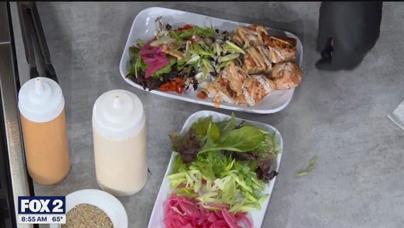 Easy Peasy Detroit cooks up salmon with black beans, smoked red peppers and pickled onions