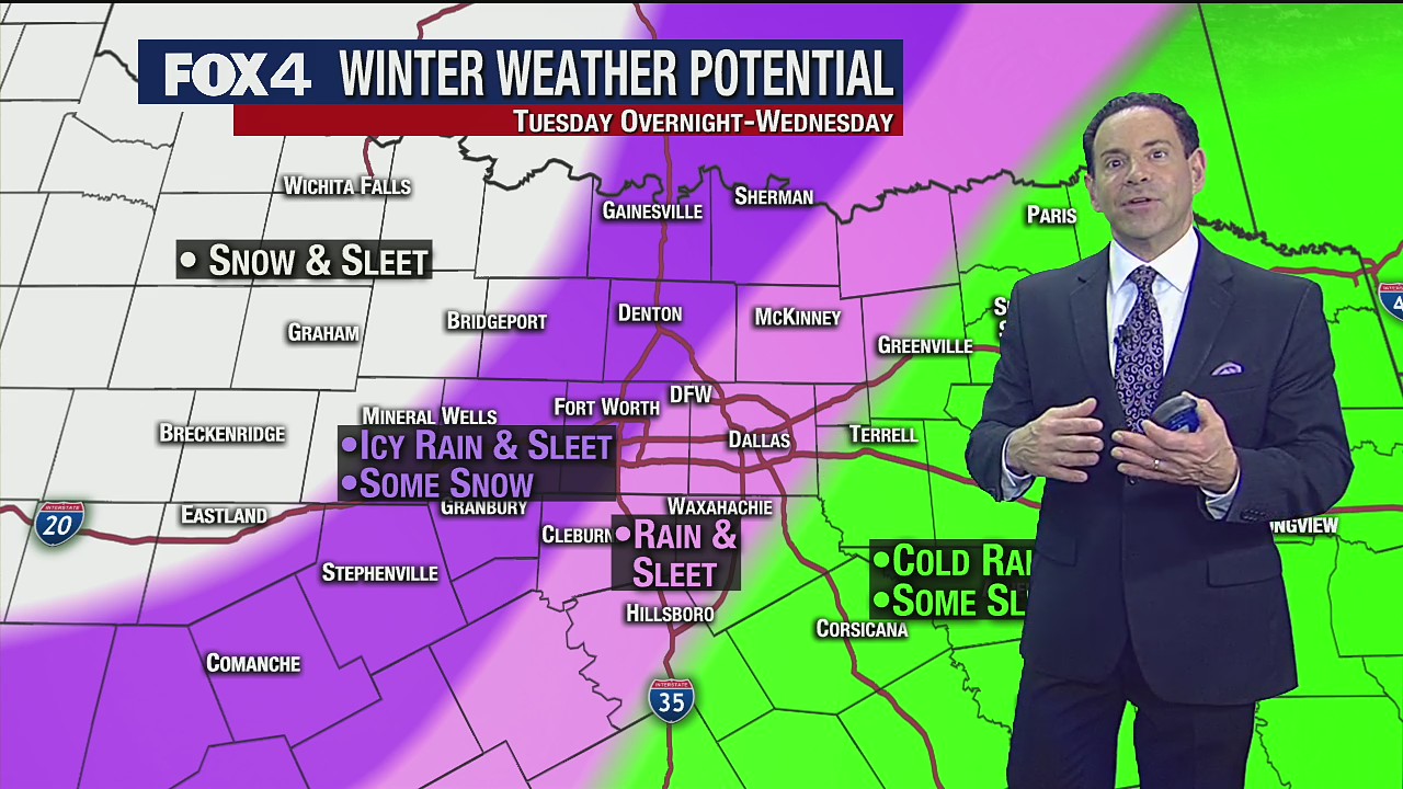Half of North Texas could see a wintry Wednesday