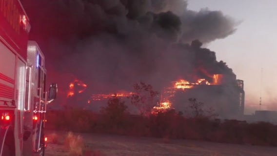 Fire at decommissioned electrical plant near San Leon