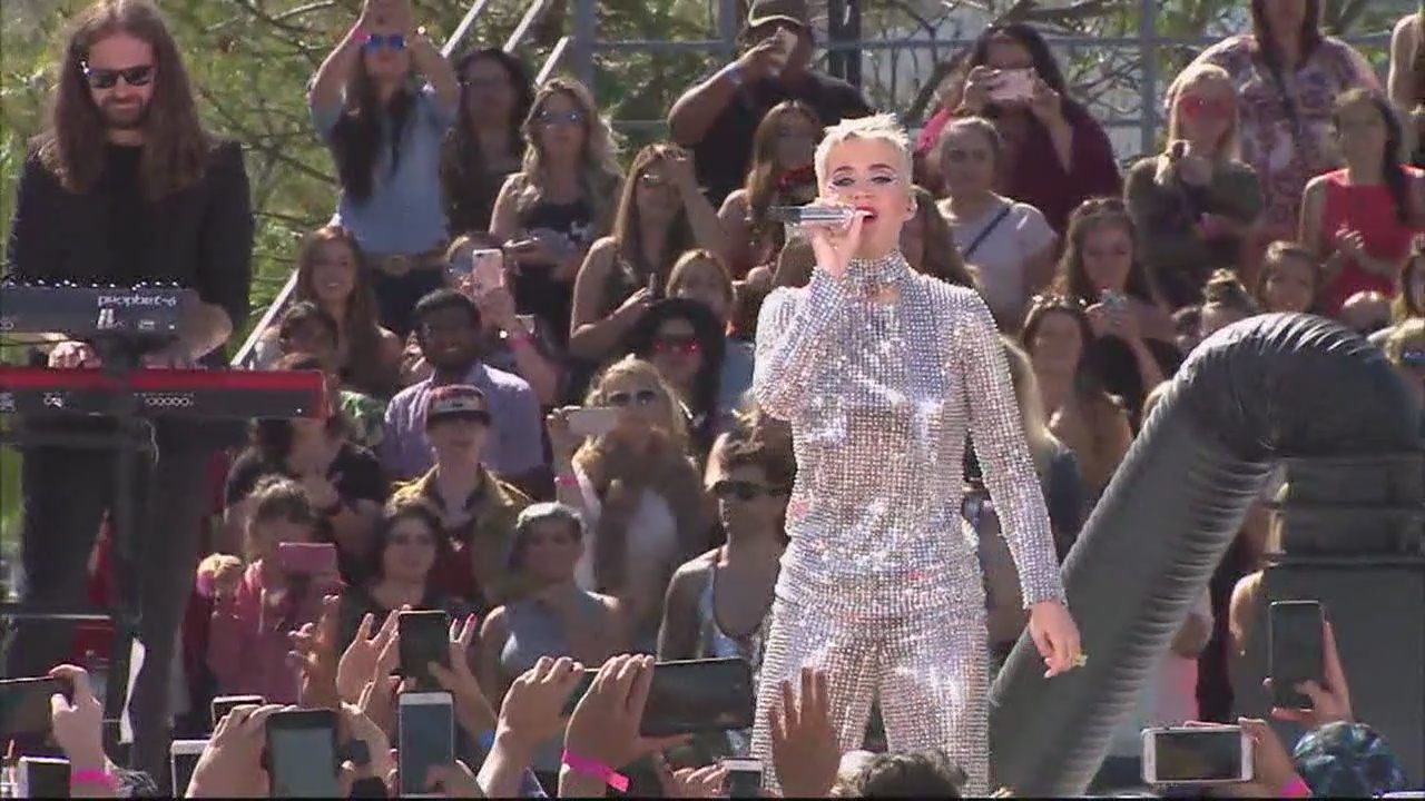 Pop star Katy Perry holds private concert for fans at local high school