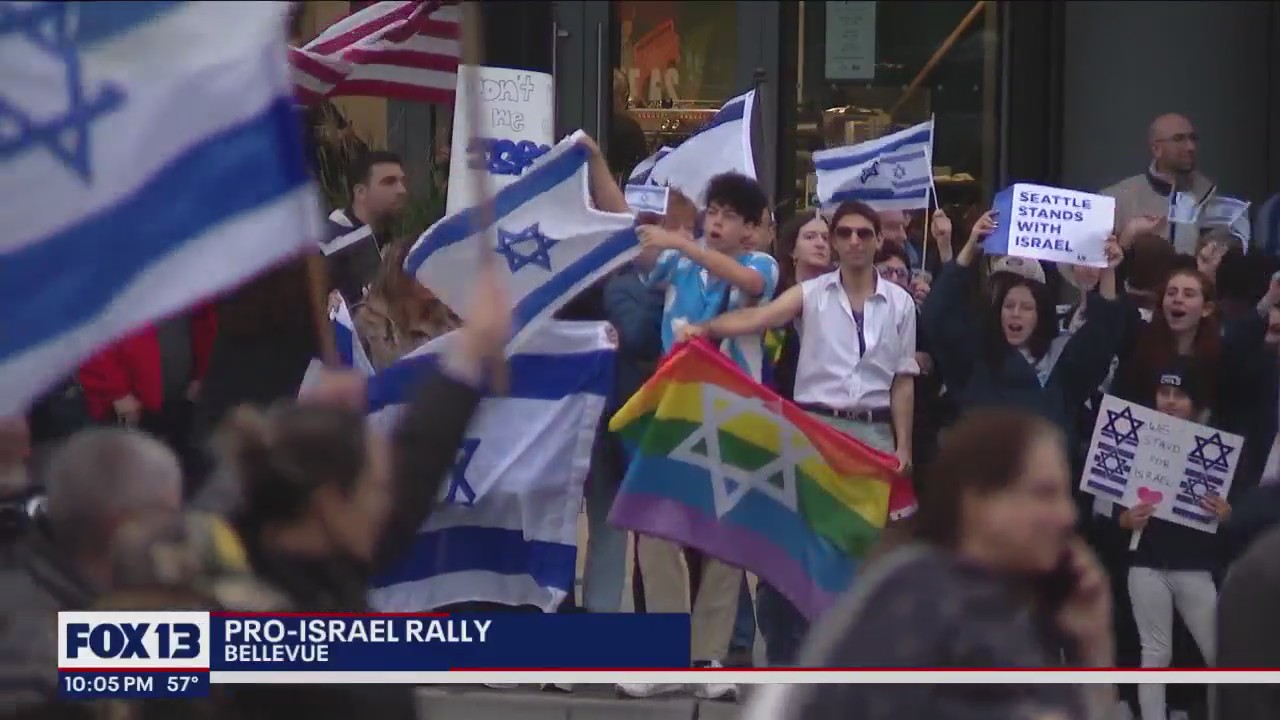 Pro-Israel rally pulls hundreds of supporters to downtown Bellevue