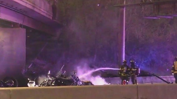 Fiery crash on Edens Expressway could stall traffic for hours