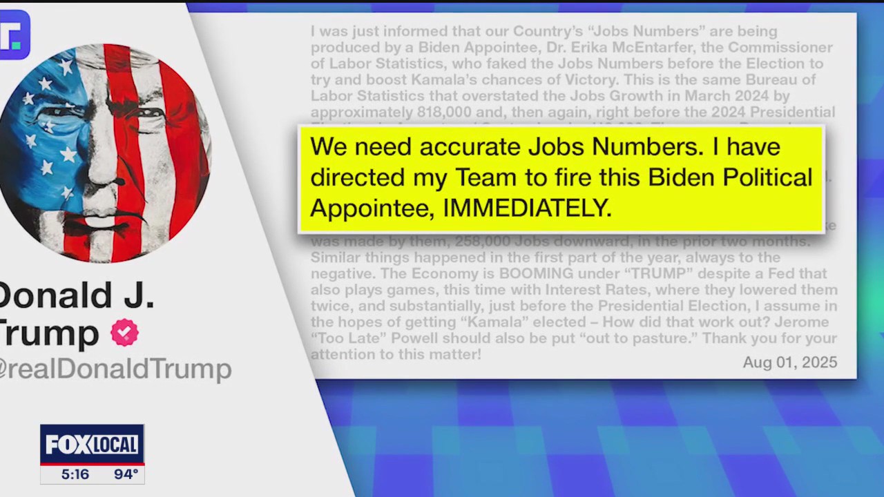 Trump says he wants labor bureau head fired