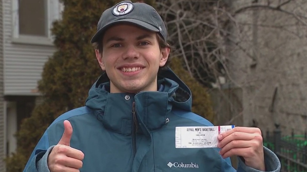 DePaul's Connor Koy scores $10,000 on half-court shot
