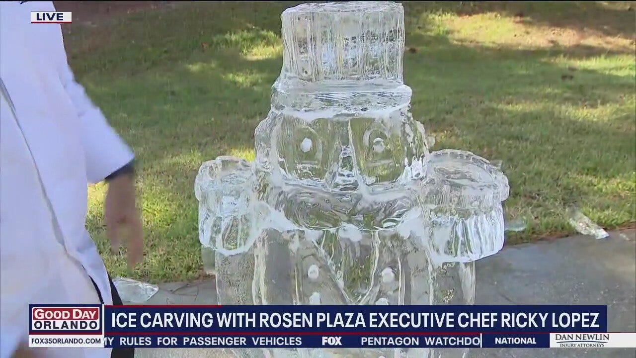 Florida chef carves incredible holiday ice sculpture