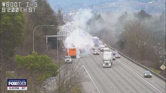 I-5 lanes blocked after vehicle fire in SeaTac